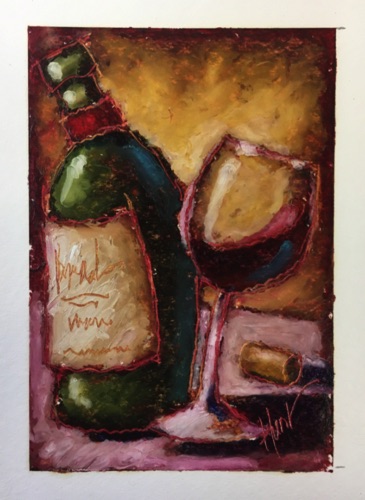 Wacky Wine (series) 020. Paintstik on watercolor paper. Varnished. 4.5"x6.5". $175.00